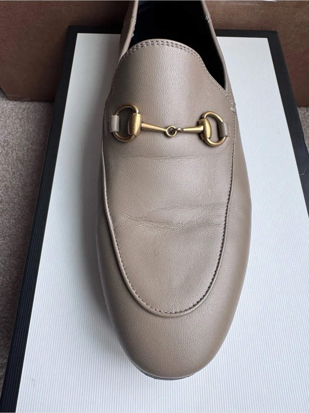 Gucci Brixton Leather Horsebit Loafers in the classic taupe/mud colorway. - Picture 6 of 14